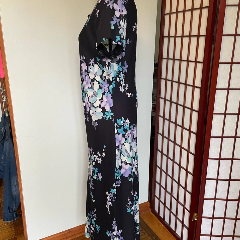 Worthington Floral Navy Midi Dress, Size 10P